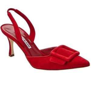 Manolo Blahnik Maysli red suede slingback pump size 38.5 / 8.5